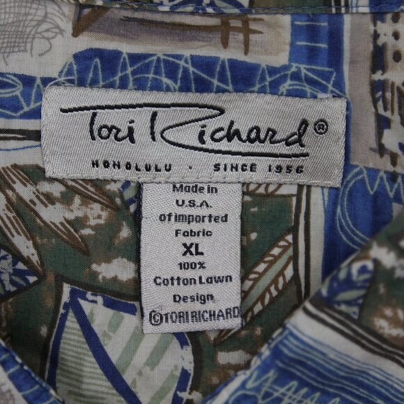Tori Richard Shirt Men XL Tan Floral Hawaiian Cotton Lawn Short Sleeve Button Up - Picture 8 of 11